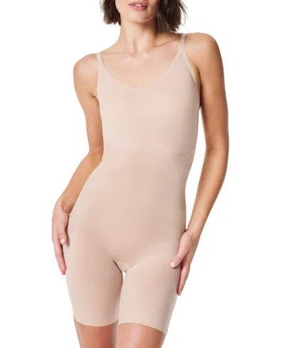 Spanx Women's Thinstincts Mid-thigh Bodysuit 10380r In Champagne Beige