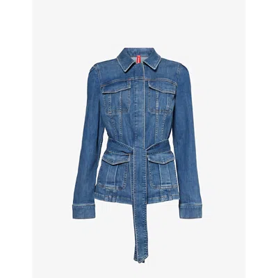 Spanx Womens Twilight Indigo Summer Flap-pocket Slim-fit Denim-blend Jacket
