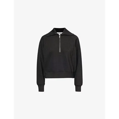 Spanx Womens  Active Airessentials Shimmer Half-zip Stretch-modal Jumper In Black/gunmetal