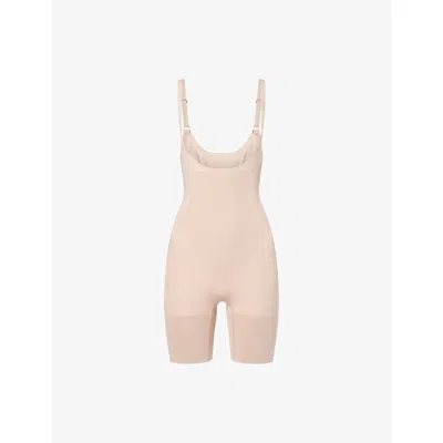 Spanx Womens Chai Sculpt™ Gofigure Open-bust Mid-thigh Bodysuit In Neutral