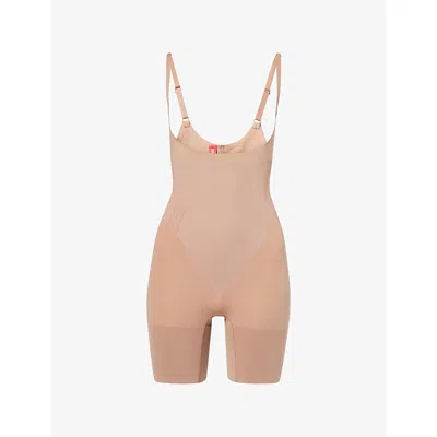 Spanx Womens Cinnamon Sculpt™ Gofigure Open-bust Mid-thigh Bodysuit In Brown