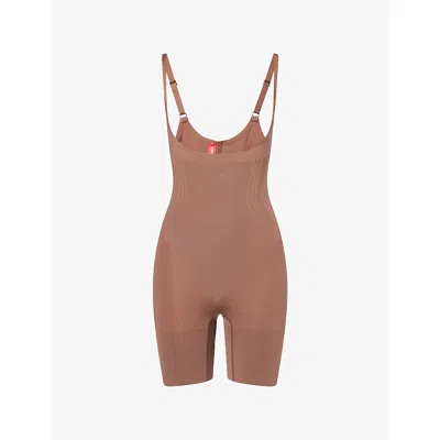 Spanx Shaping Mesh And Satin Bodysuit In Brown