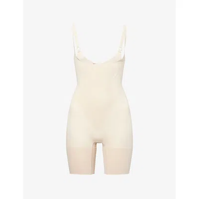 Spanx Womens Toasted Coconut Sculpt™ Gofigure Open-bust Mid-thigh Bodysuit In Neutral
