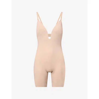 Spanx Womens Shape™ Plunge-neck Mid-thigh Bodysuit Chai