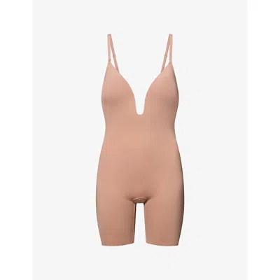 Spanx Womens Shape™ Plunge-neck Mid-thigh Bodysuit Cinnamon Xl