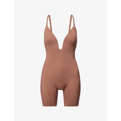Spanx Womens Shape™ Plunge-neck Mid-thigh Bodysuit Ganache Xs