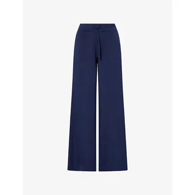 Spanx Womens Timeless Navy Airessentials Wide-leg Stretch-jersey Jogging Bottoms Xl In Blue