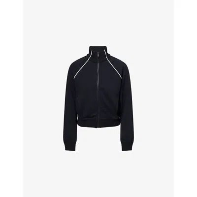 Spanx Womens Very Black Airpique Mock-neck Stretch-modal Track Jacket