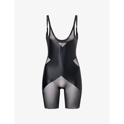 Spanx Womens Very Black Shape™ Satin-x™ Open-bust Mid-thigh Bodysuit
