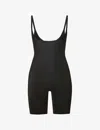 Spanx Shaping Mesh And Satin Bodysuit In Very Black
