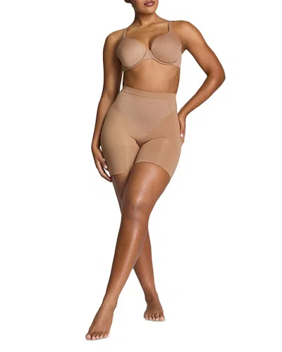 Spanx Sculpt Go Figure Mid Thigh Shorts In Brown