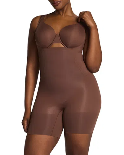 Spanx Sculpt Go Figure Open Bust Mid Thigh Bodysuit In Brown