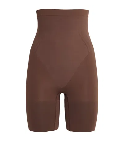 Spanx Sculpt Gofigure High-waist Mid-thigh Shorts In Brown