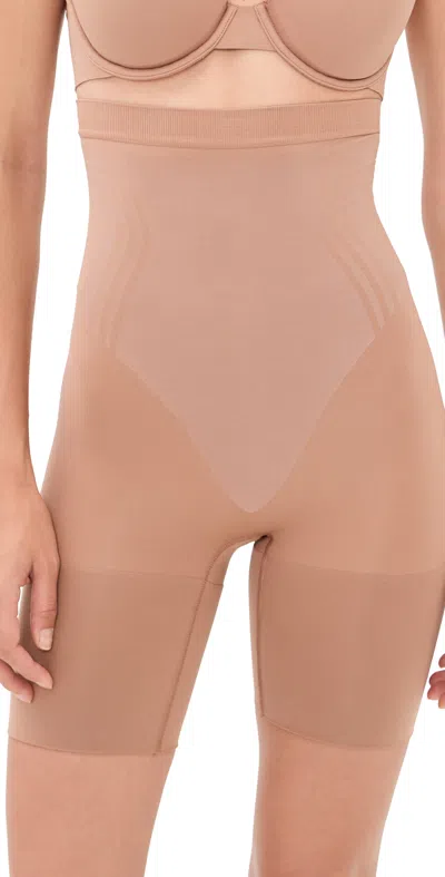 Spanx Sculpt Gofigure Mid Thigh Shorts Cinnamon In Brown