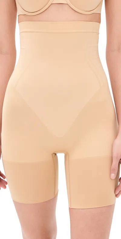 Spanx Sculpt Gofigure Mid Thigh Shorts Honey In Yellow