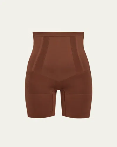 Spanx Sculpt Oncore High-waisted Mid-thigh Shorts In Chestnut Brown