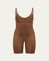 Spanx Shape Invisible Open-bust Mid-thigh Bodysuit In Brown