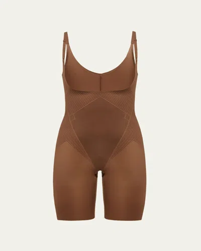 Spanx Shape Invisible Open-bust Mid-thigh Bodysuit In Brown