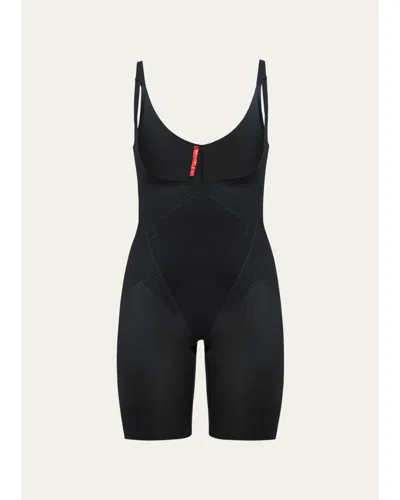Spanx Shape Invisible Open-bust Mid-thigh Bodysuit In Very Black