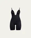 Spanx Shape Suit Your Fancy Plunge Low-back Mid-thigh Bodysuit In Black