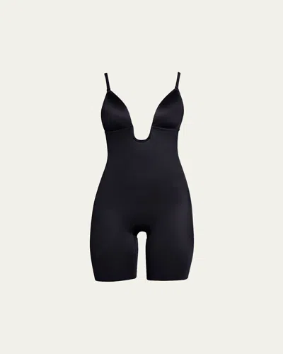 Spanx Shape Suit Your Fancy Plunge Low-back Mid-thigh Bodysuit In Black
