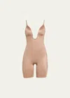 Spanx Suit Your Fancy Plunge Low-back Mid-thigh Bodysuit In Cafe Au Lait