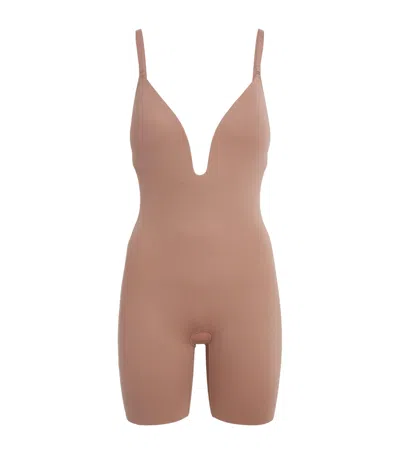 Spanx Shape Suit Your Fancy Plunge Mid-thigh Bodysuit - Medium Control In Neutral