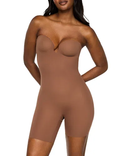 Spanx Shape Suit Your Fancy Strapless Mid Thigh Bodysuit In Brown