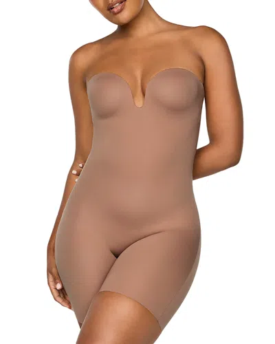 Spanx Shape Suit Your Fancy Strapless Mid Thigh Bodysuit In Brown