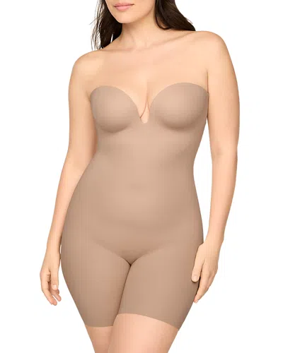 Spanx Shape Suit Your Fancy Strapless Mid Thigh Bodysuit In Brown