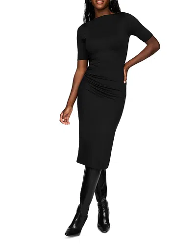 Spanx Smooth Jersey High Neck Ruched Midi Dress In Classic Black