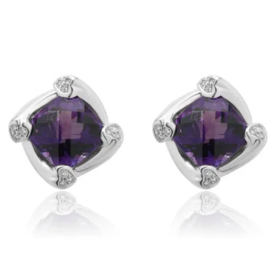 Pre-owned Spark 18 Karat White Gold Amethyst And Diamond Twist Earrings Designer: