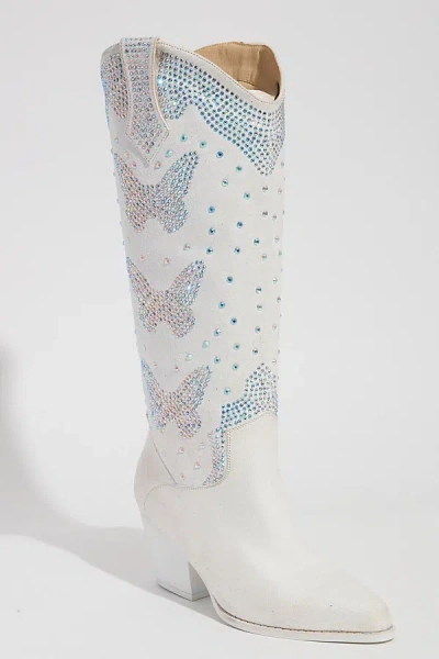Sparkl Butterfly Rhinestone Cowboy Boots In White, Women's At Urban Outfitters