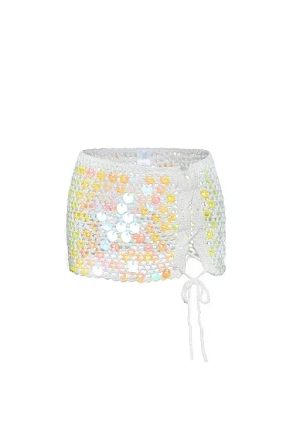 Sparkl Crochet Sequin Mini Skirt In White, Women's At Urban Outfitters In Multi