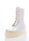 SPARKL FAIRY COUTURE WOMEN'S ELLE COMBAT BOOT IN WHITE/IRIDESCENT