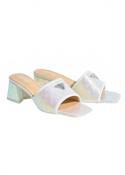 Sparkl Fairy Couture Women's Monogram Heel Sandals In White In Metallic