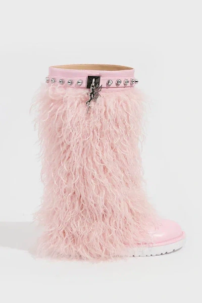 Sparkl Faux Fur Combat Boot In Pink, Women's At Urban Outfitters
