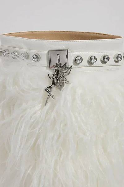 Sparkl Faux Fur Combat Boot In White, Women's At Urban Outfitters