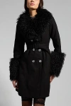 Sparkl Faux Fur Trench Coat Jacket In Black, Women's At Urban Outfitters