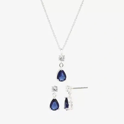 Sparkle Allure 2-pc. Pure Silver Over Brass Montana Pear Two Stone Cubic Zirconia Drop Jewelry Set In Transparent