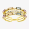 Sparkle Allure 3 Row Station Womens Multi Color Crystal 14k Gold Over Brass Cocktail Ring In Gold