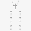 Sparkle Allure A Week Of Sparkle Womens Cubic Zirconia Pure Silver Over Brass Cross Heart 7-pc. Jewelry Set In Silver