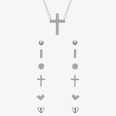 Sparkle Allure A Week Of Sparkle Womens Cubic Zirconia Pure Silver Over Brass Cross Heart 7-pc. Jewelry Set