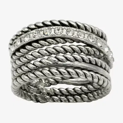 Sparkle Allure Antique Rope Faux Stacked Womens 10mm Crystal Pure Silver Over Brass Band In Metallic