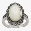 Sparkle Allure Antique Womens White Mother Of Pearl Pure Silver Over Brass Oval Cocktail Ring In Multi