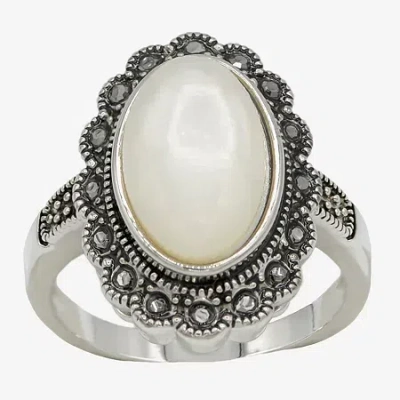 Sparkle Allure Antique Womens White Mother Of Pearl Pure Silver Over Brass Oval Cocktail Ring In Transparent