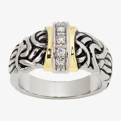 Sparkle Allure Antiqued Womens 4.5mm Cubic Zirconia 14k Gold Over Brass Pure Silver Over Brass Band In Metallic