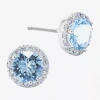 Sparkle Allure Austrian Crystal Halo Round Stud Earrings In Blue