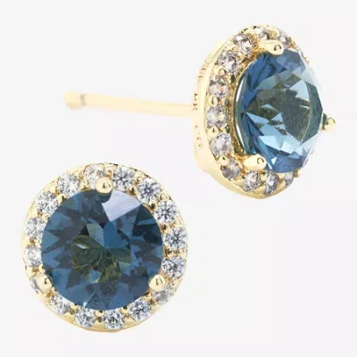 Sparkle Allure Austrian Crystal Halo Round Stud Earrings In Blue