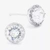 Sparkle Allure Austrian Crystal Halo Round Stud Earrings In Silver